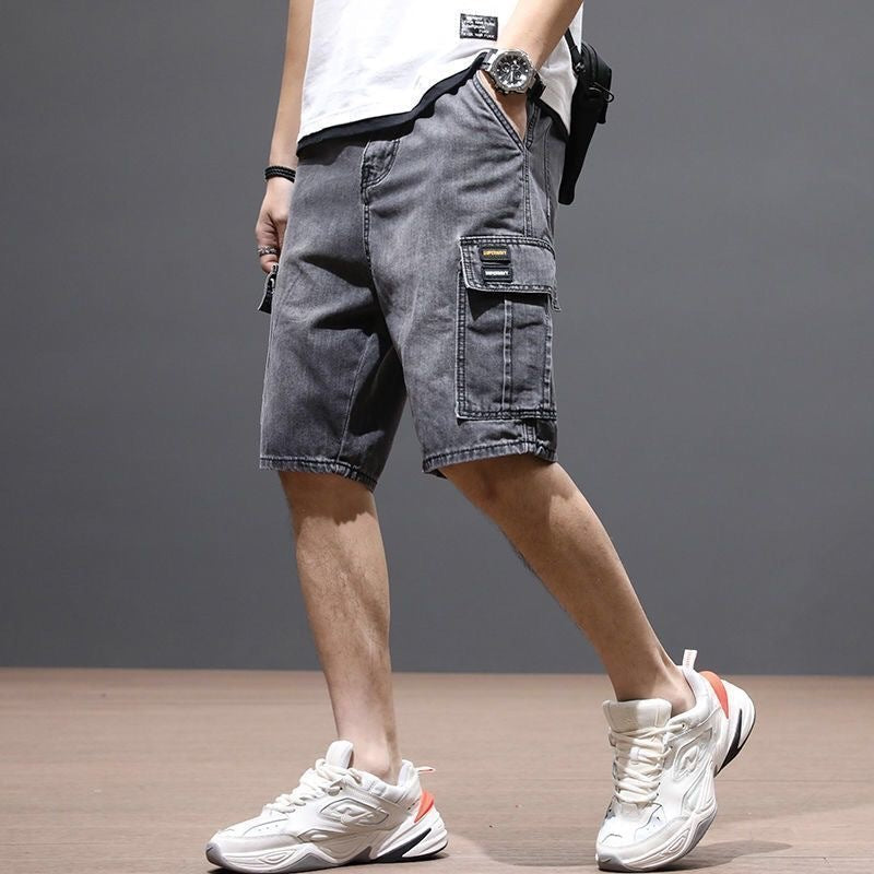 Herr Sommar Denim Medellånga Raka Ben Arbetsbyxor Vintage Style