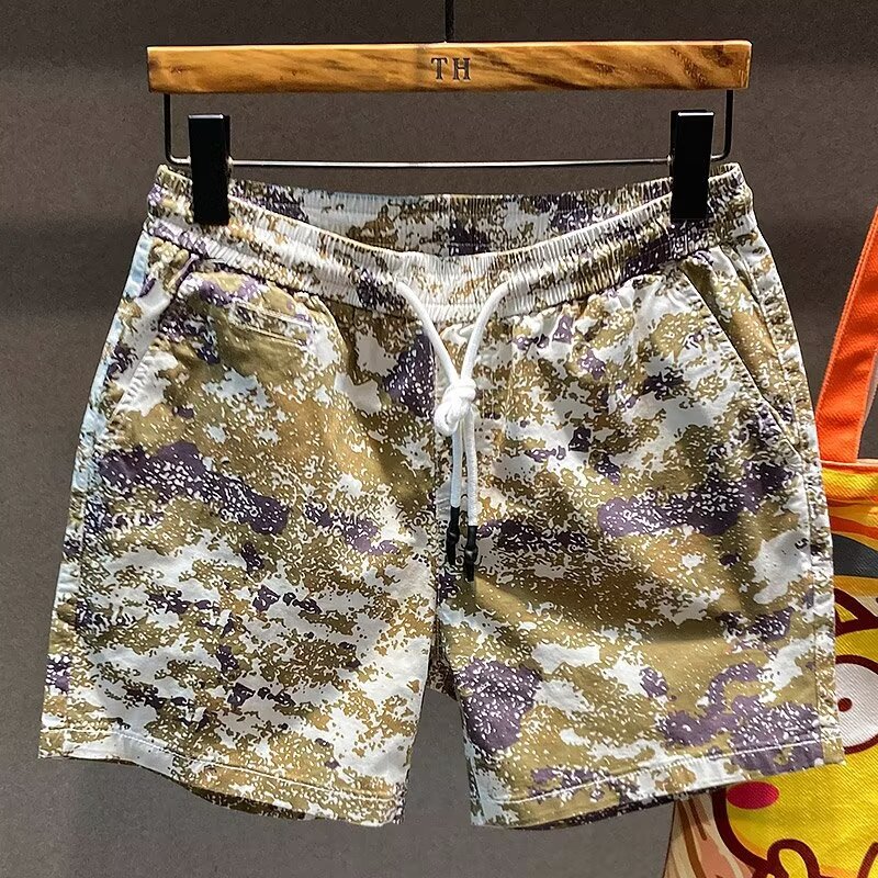 Herr Croppade Shorts Rak Passform Lös Design Färg Block