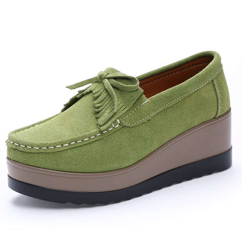 Slip-On Wedge-Skor För Kvinnor Med Tofsrosett Och Tjock Sula