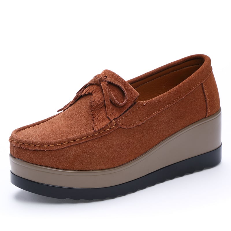 Slip-On Wedge-Skor För Kvinnor Med Tofsrosett Och Tjock Sula