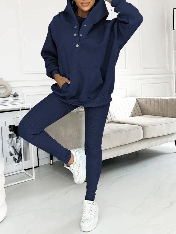 Loungewear-Set För Kvinnor Med Långärmad Topp Och Byxor Med Resår I Midjan