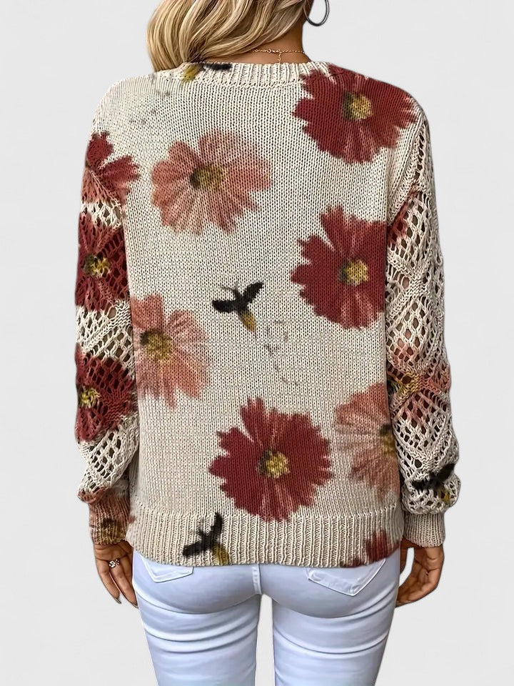 Damhöstblus Med Blommönster Och V-Ringning