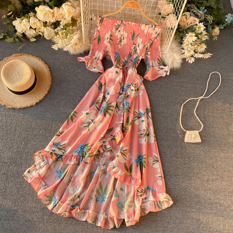 Kvinnors Sommarklänning Med Off-Shoulder-Motiv Och Kortärmad Volang