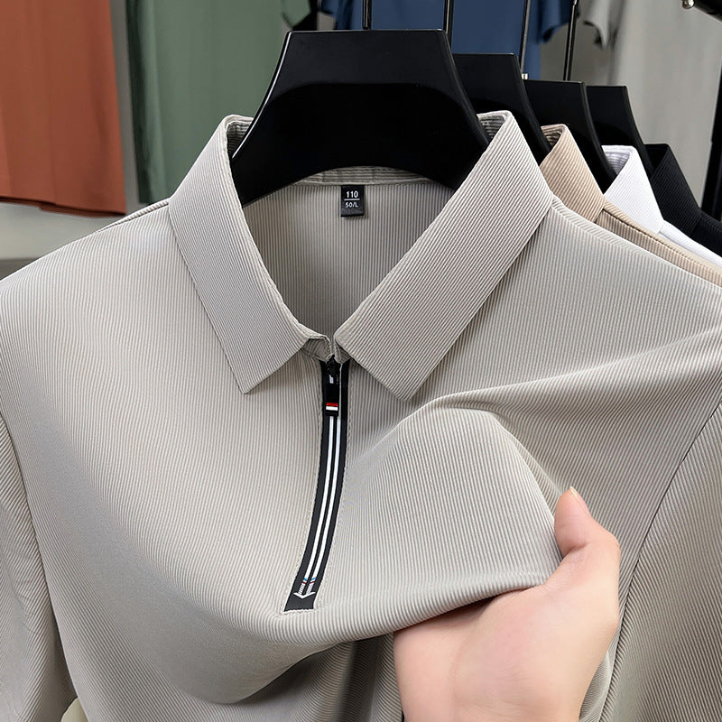 Herr Sommar Issiden Halv Dragkedja Kortärmad Slim Fit Business Poloshirt Stretchig Enfärgad Färg
