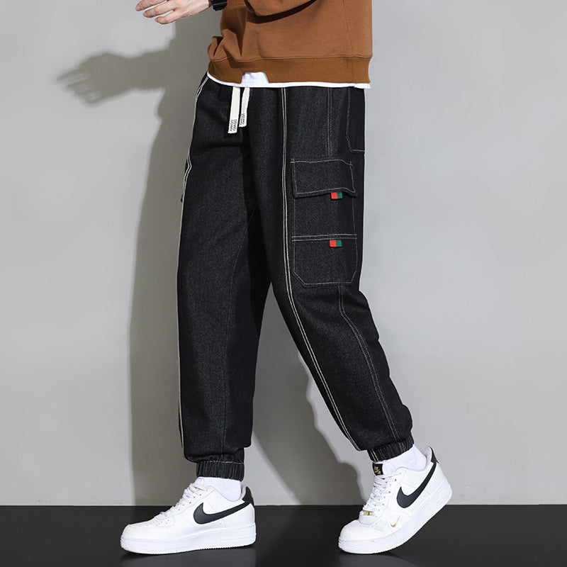 Herrvårjeans Med Arbetskläder, Lös Passform Och Gylf Med Dragkedja