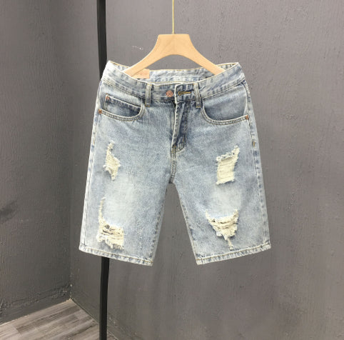 Herrshorts i denimstil med mellanhög midja, dragkedja och gylf, stretchig stretch, blå shorts