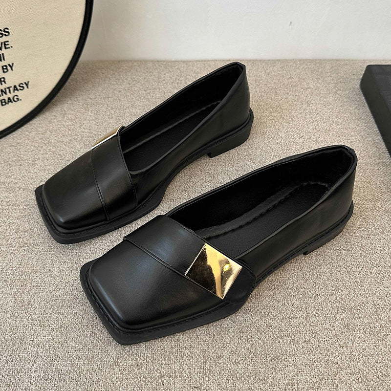 Kvinnor Fyrkantiga Platta Skor Med Metallspänne Slip-On