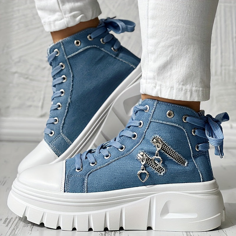 Damplatåsneakers Med Grov Sula Och Dragkedja På Sidan