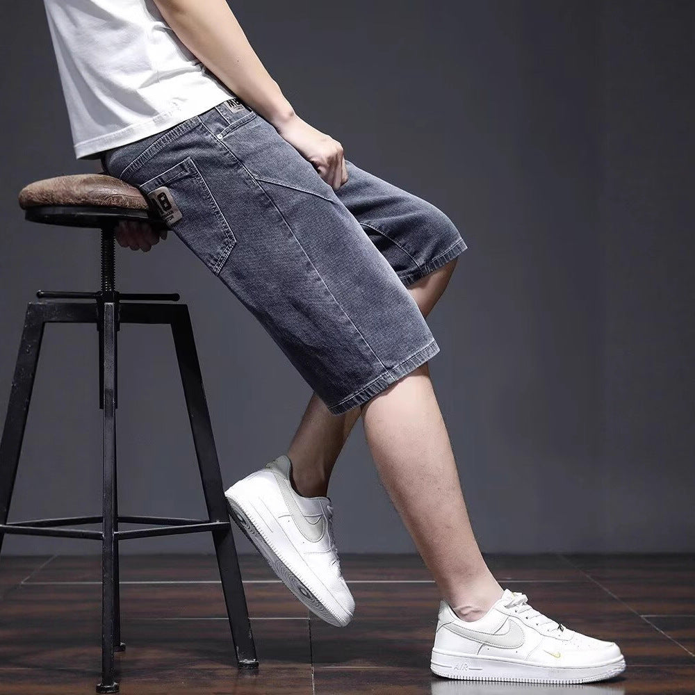 Sommarjeanshorts för män, raka ben, avslappnad passform, kort längd