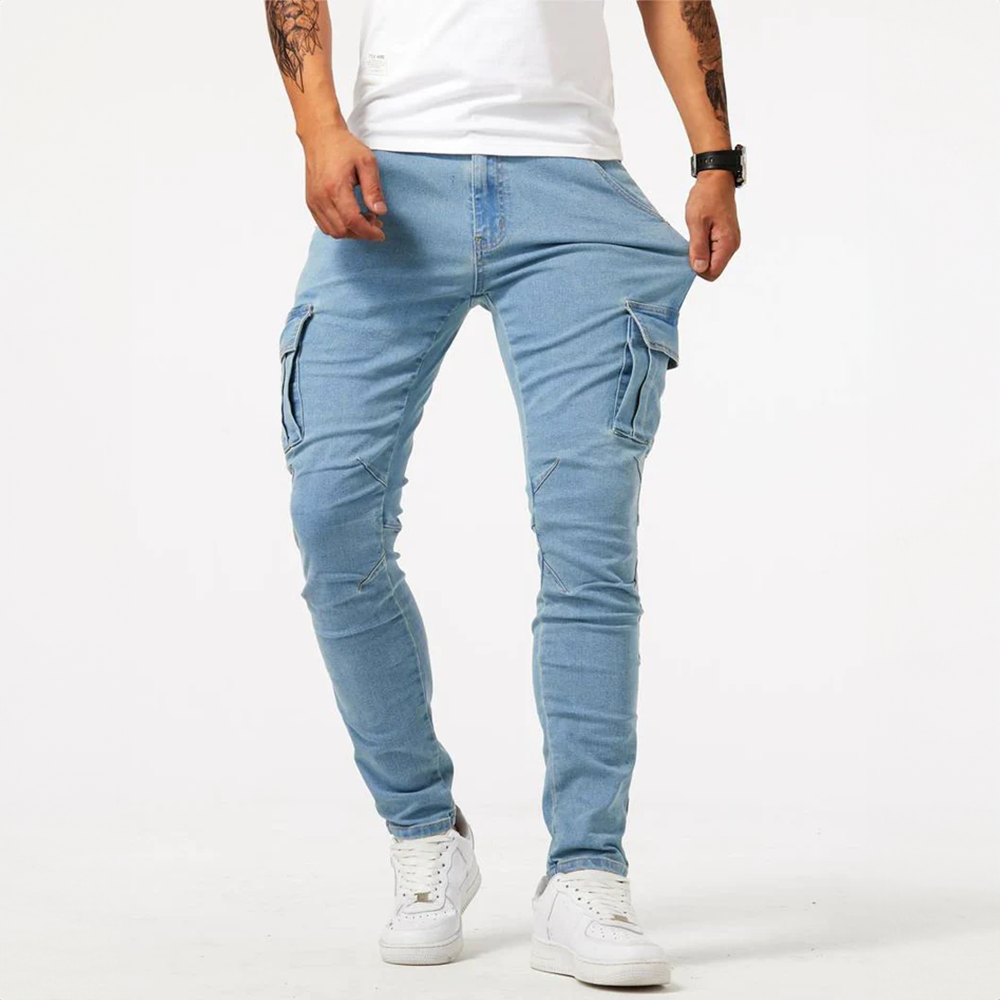 Cargojeans för Herr med Stretchtyg och Flera Fickor