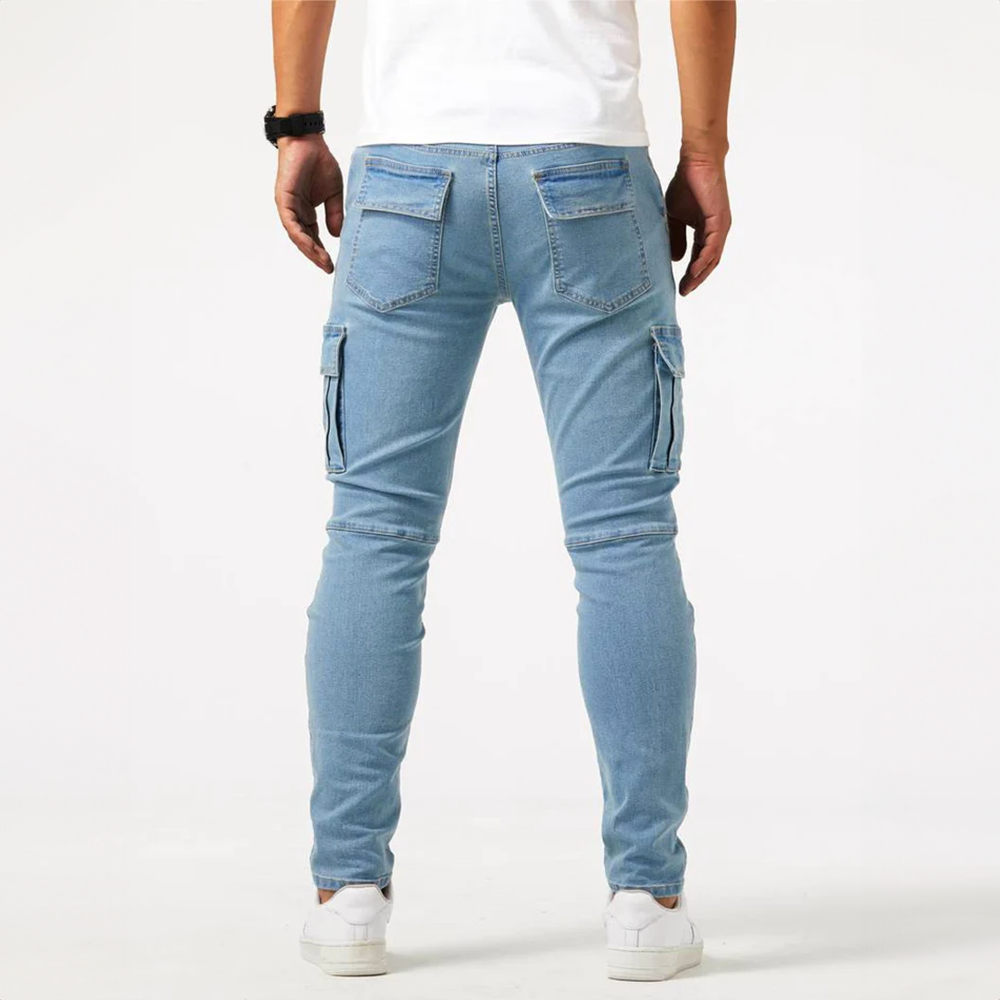 Cargojeans för Herr med Stretchtyg och Flera Fickor