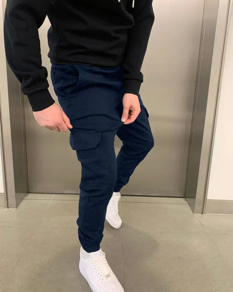 Herr Cargo Jogger Med Avslappnad Passform, Resårmidja Och Funktionella Fickor