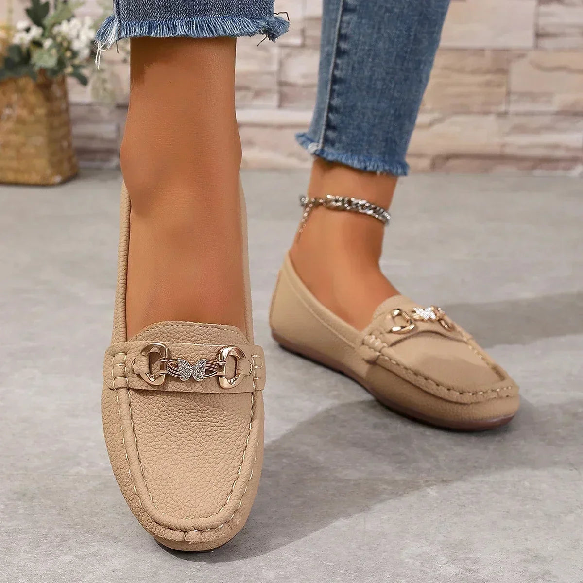 Dam Loafers för Sommaren Slip-On Dämpad Innersula Fjärilsdetalj