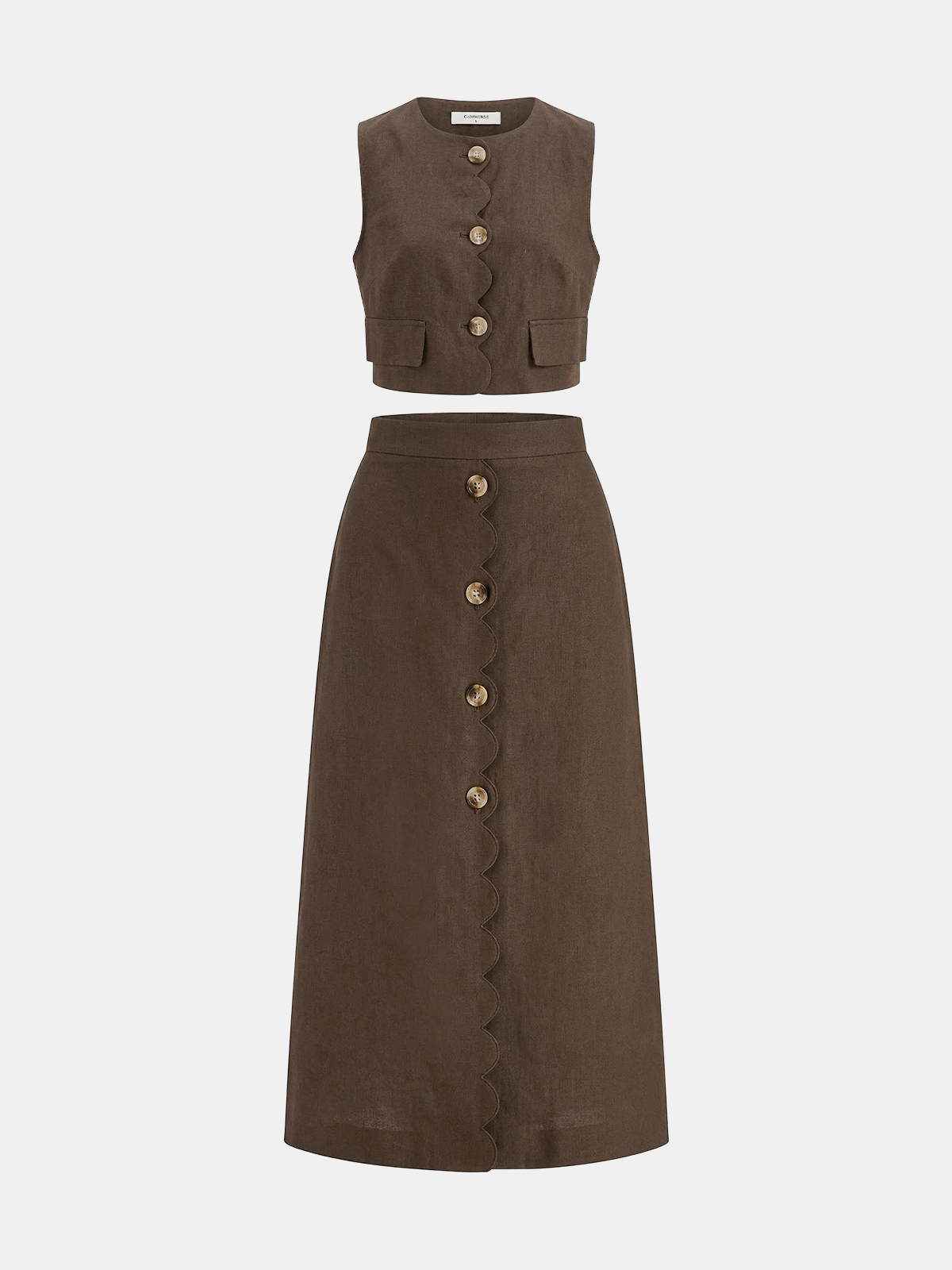 Tvådelat Set För Kvinnor Med Kammusslor Och Matchande Kjol, Normal Passform