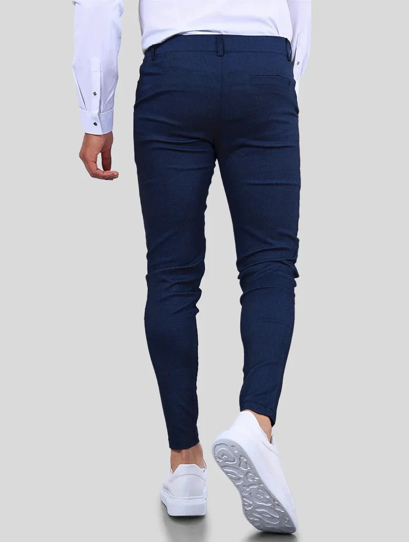 Herrbyxor Med Stretch, Slim Fit, Fyrvägsstretch, Blå