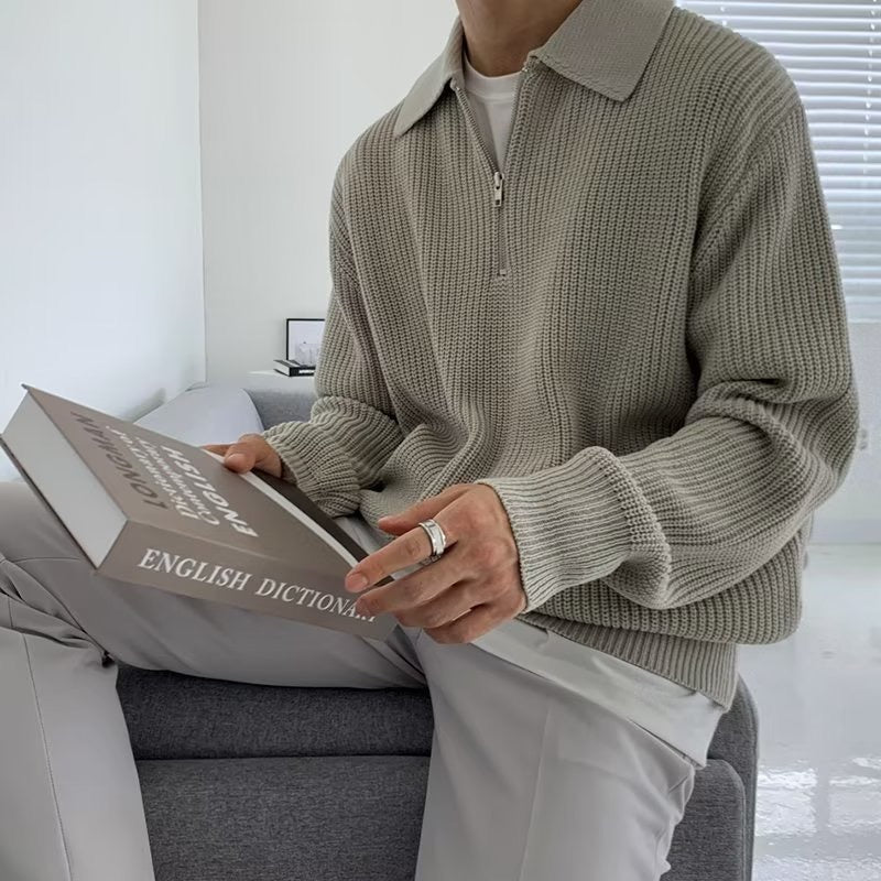 Herr Halvzip Tröja Med Texturerad Yta Och Polokrage