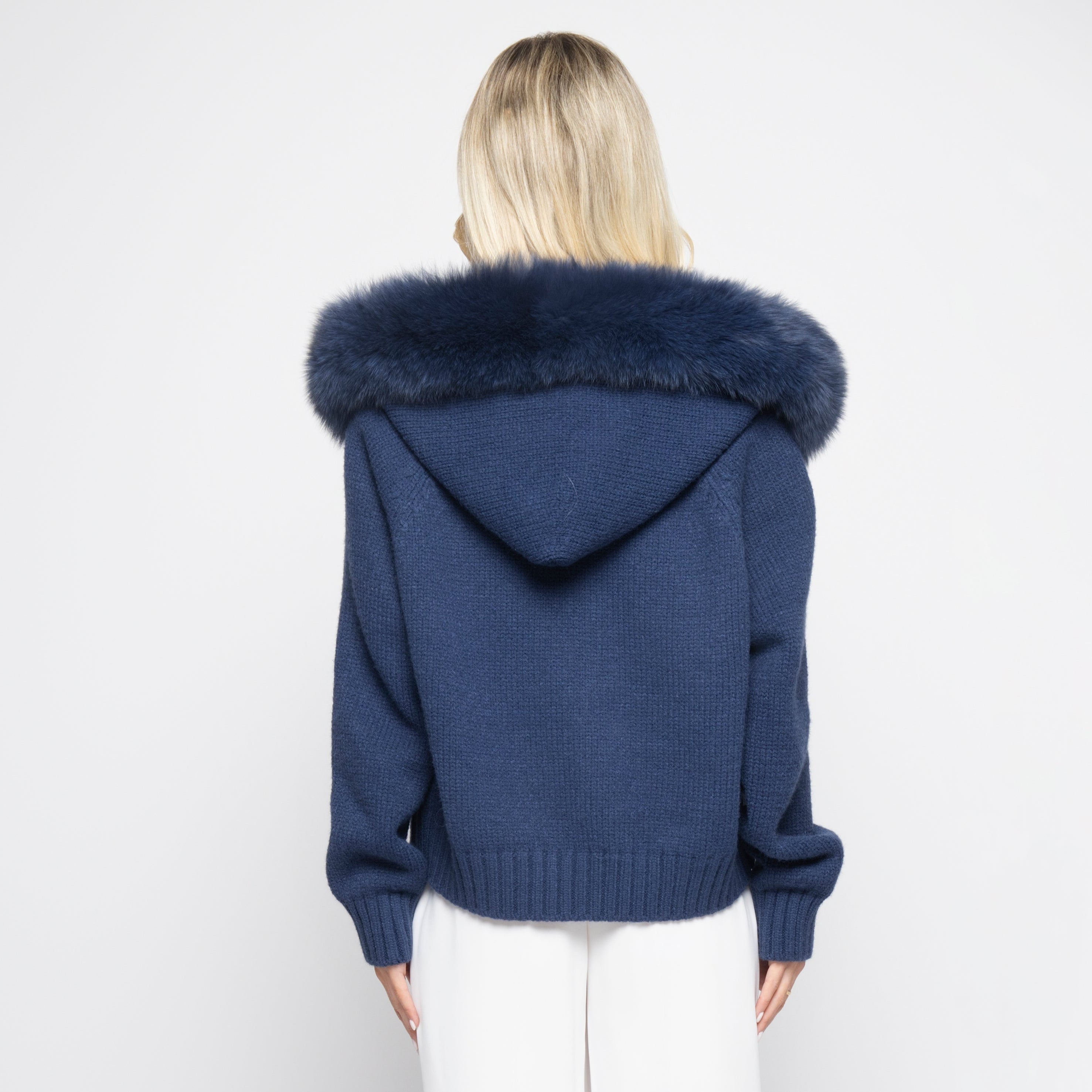 Dam Zip-Up Kofta Med Avtagbar Pälshuva Och Stickad Design