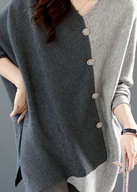 Asymmetrisk Stickad Skjorta Med Patchwork Och Lös Passform För Kvinnor