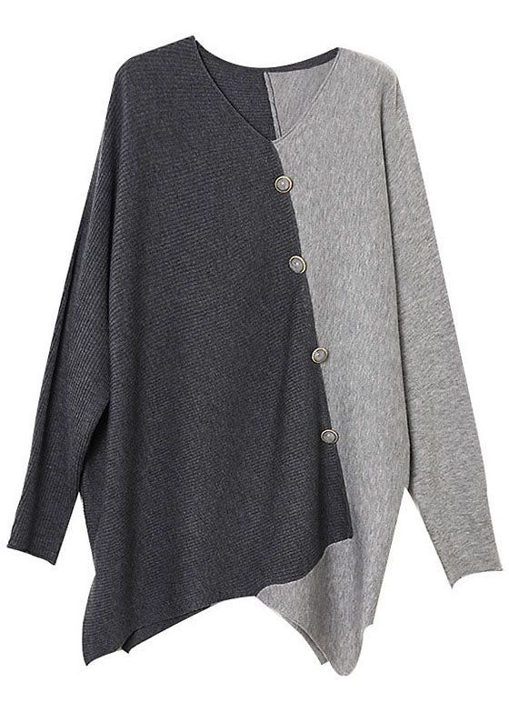 Asymmetrisk Stickad Skjorta Med Patchwork Och Lös Passform För Kvinnor