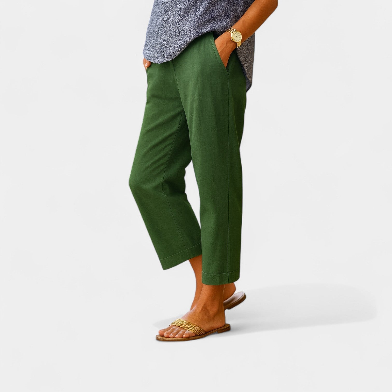 Dam Avslappnade Tapered Byxor Med Elastisk Midja