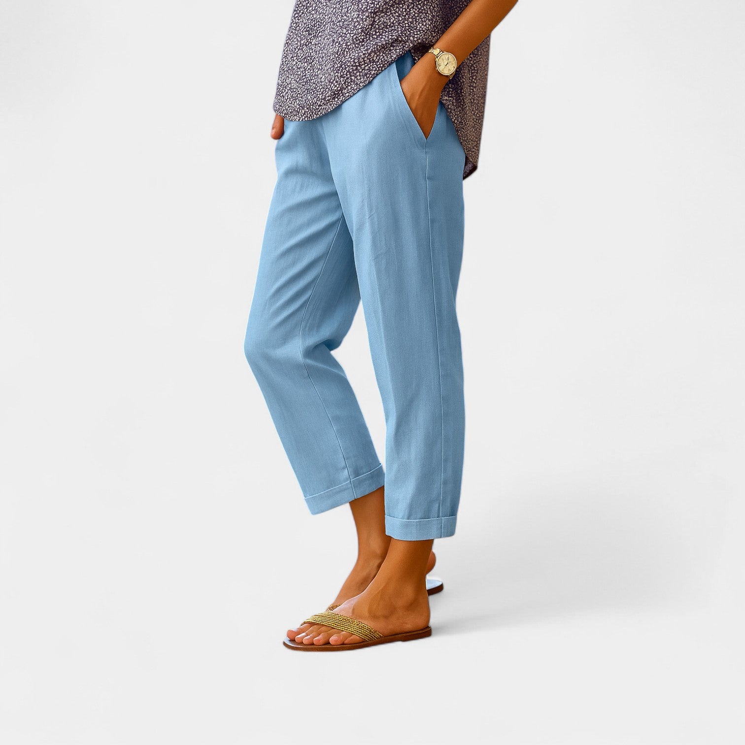 Dam Avslappnade Tapered Byxor Med Elastisk Midja