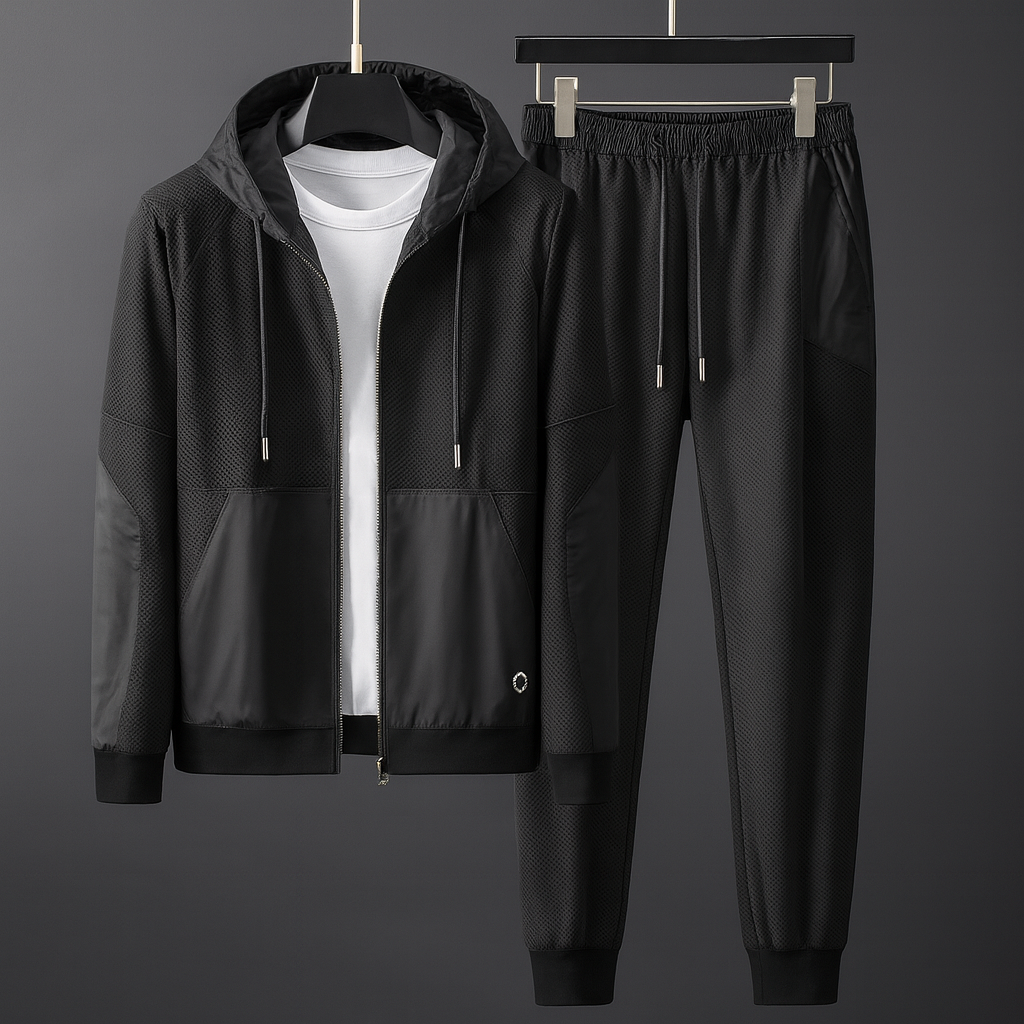 Herrträningsoverall I Mesh Med Kontrastpaneler Och Dragkedja