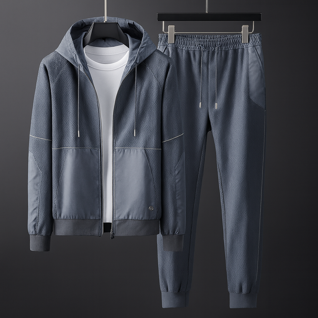 Herrträningsoverall I Mesh Med Kontrastpaneler Och Dragkedja