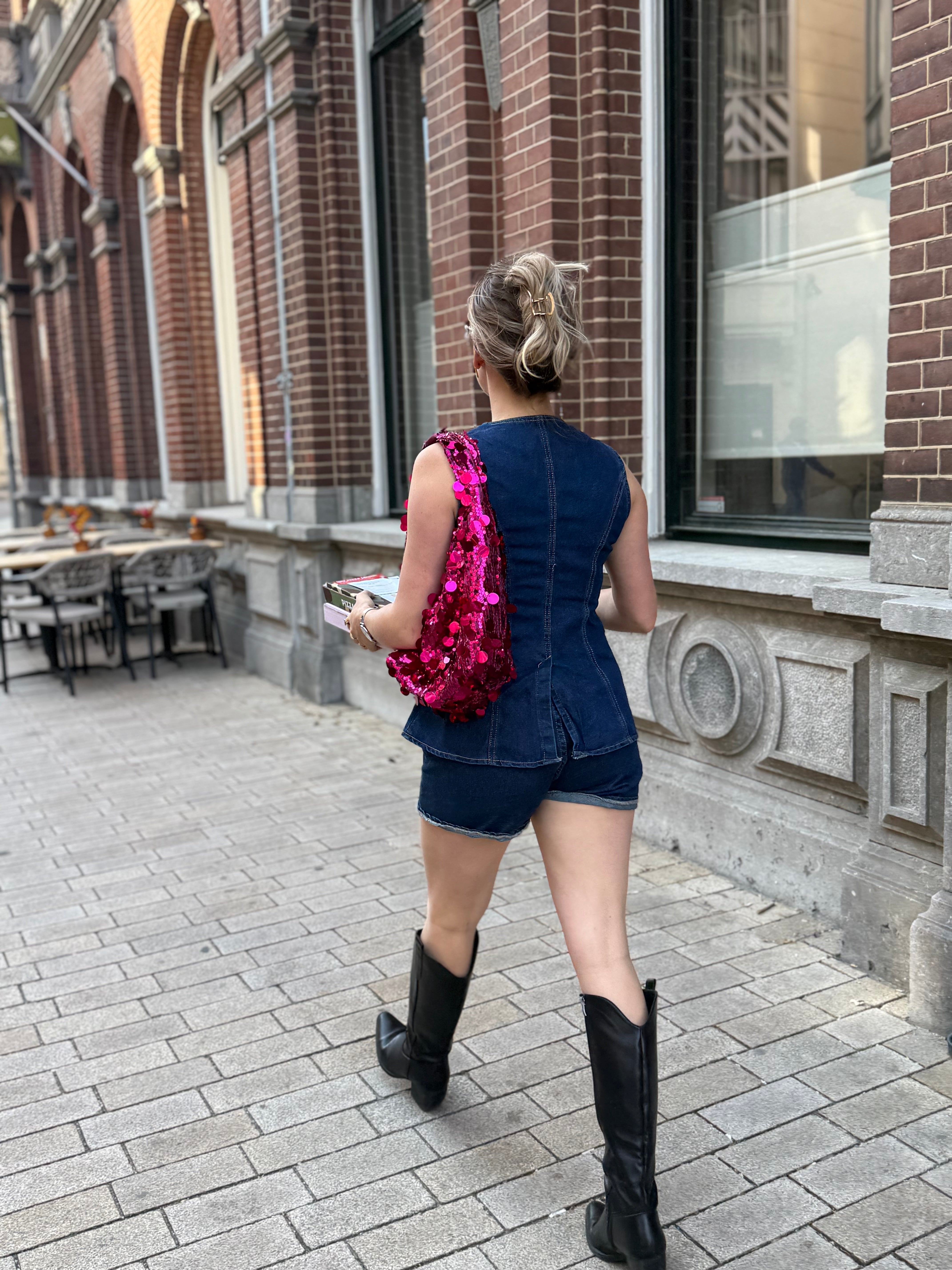 Dam Sommardenim Set i Två Delar: Ärmös Västen &amp; Shorts