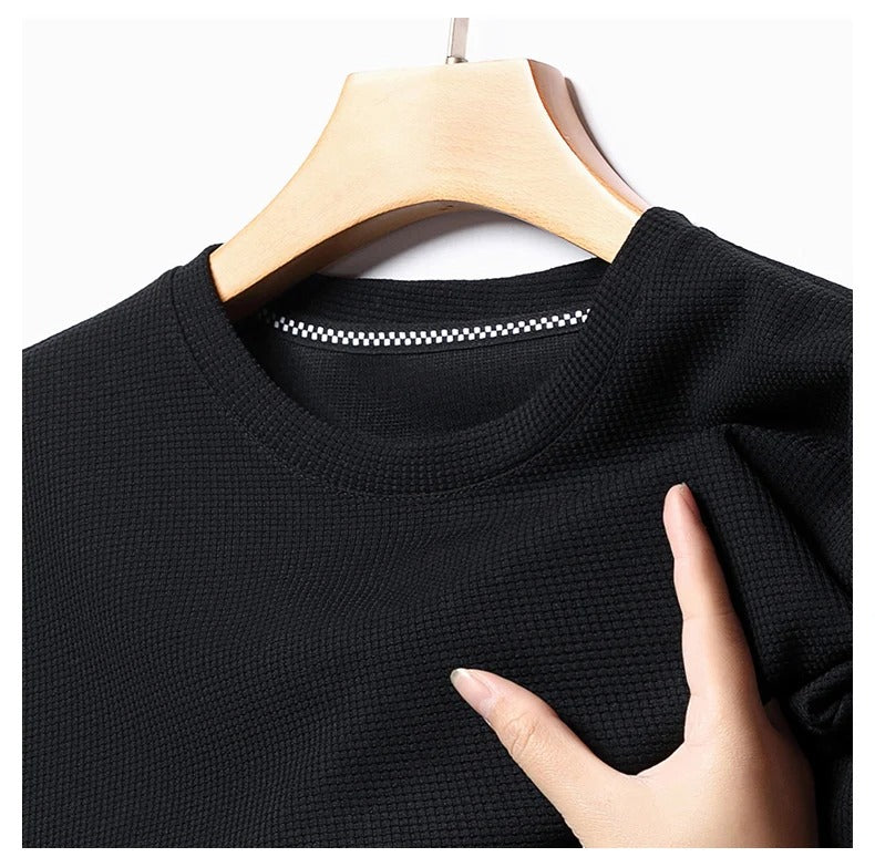 Herr T-shirt med Rund Halsringning, Vaffelstruktur och Nätdetaljer