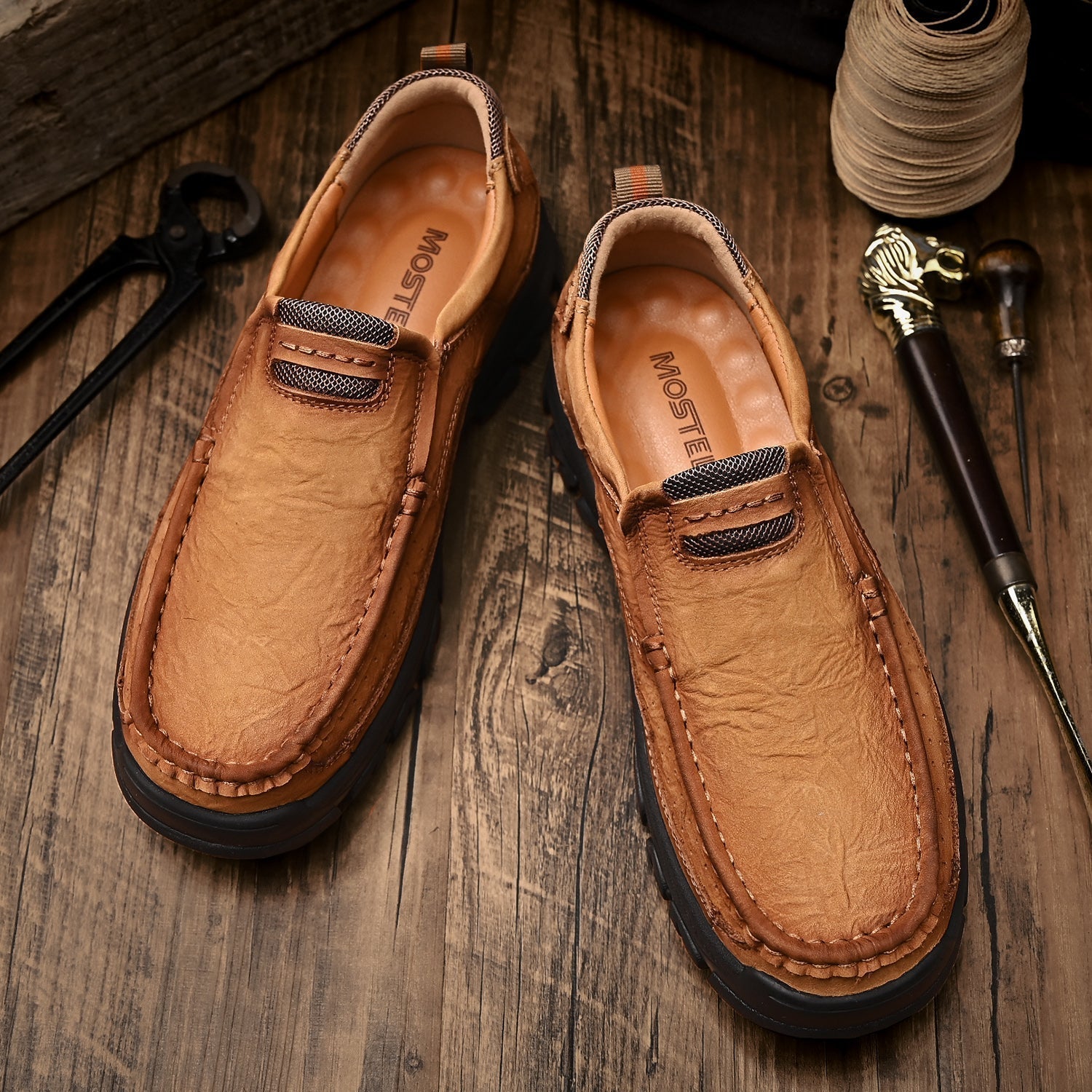 Ortopediska Slip-On-Promenadskor För Män, Stöd För Hålfoten Och Halkfri Sula – Läderlook