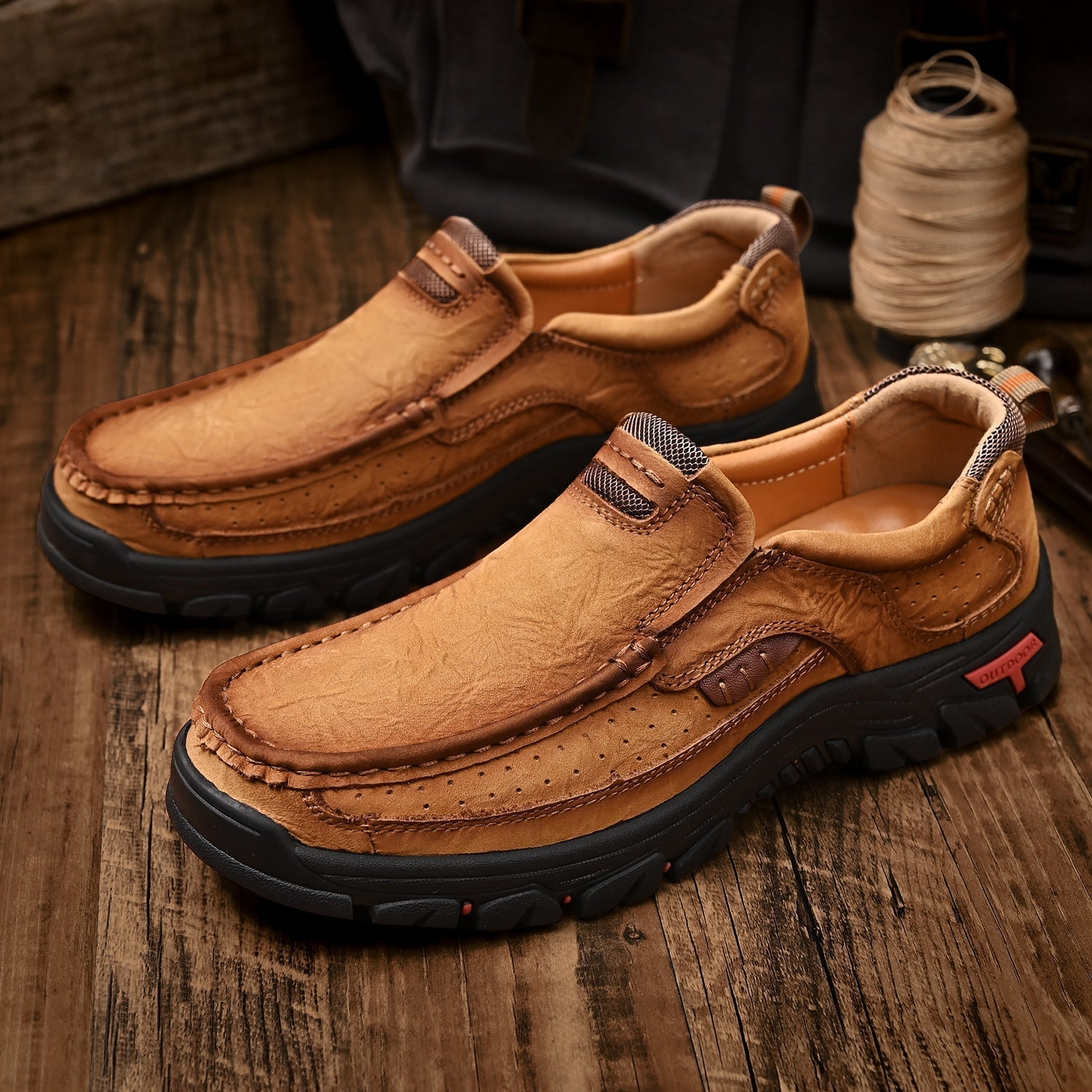 Ortopediska Slip-On-Promenadskor För Män, Stöd För Hålfoten Och Halkfri Sula – Läderlook