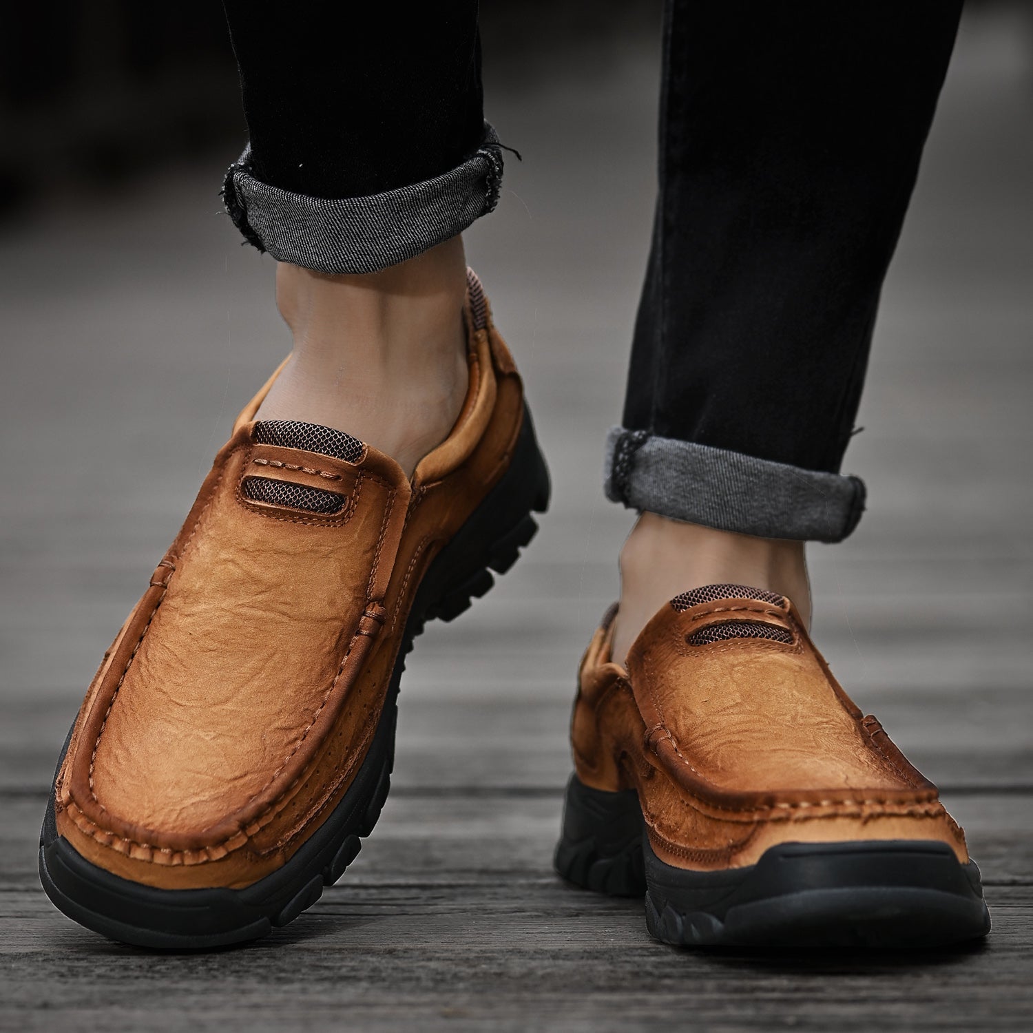 Ortopediska Slip-On-Promenadskor För Män, Stöd För Hålfoten Och Halkfri Sula – Läderlook