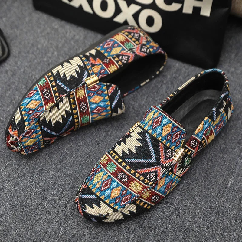 Herr Canvas Loafers med Aztektryck och Gummisula