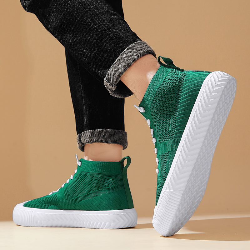 Herr Höga Sneakers Stickad Ovandel Ortopedisk Innersula Utan Knytning Snörning