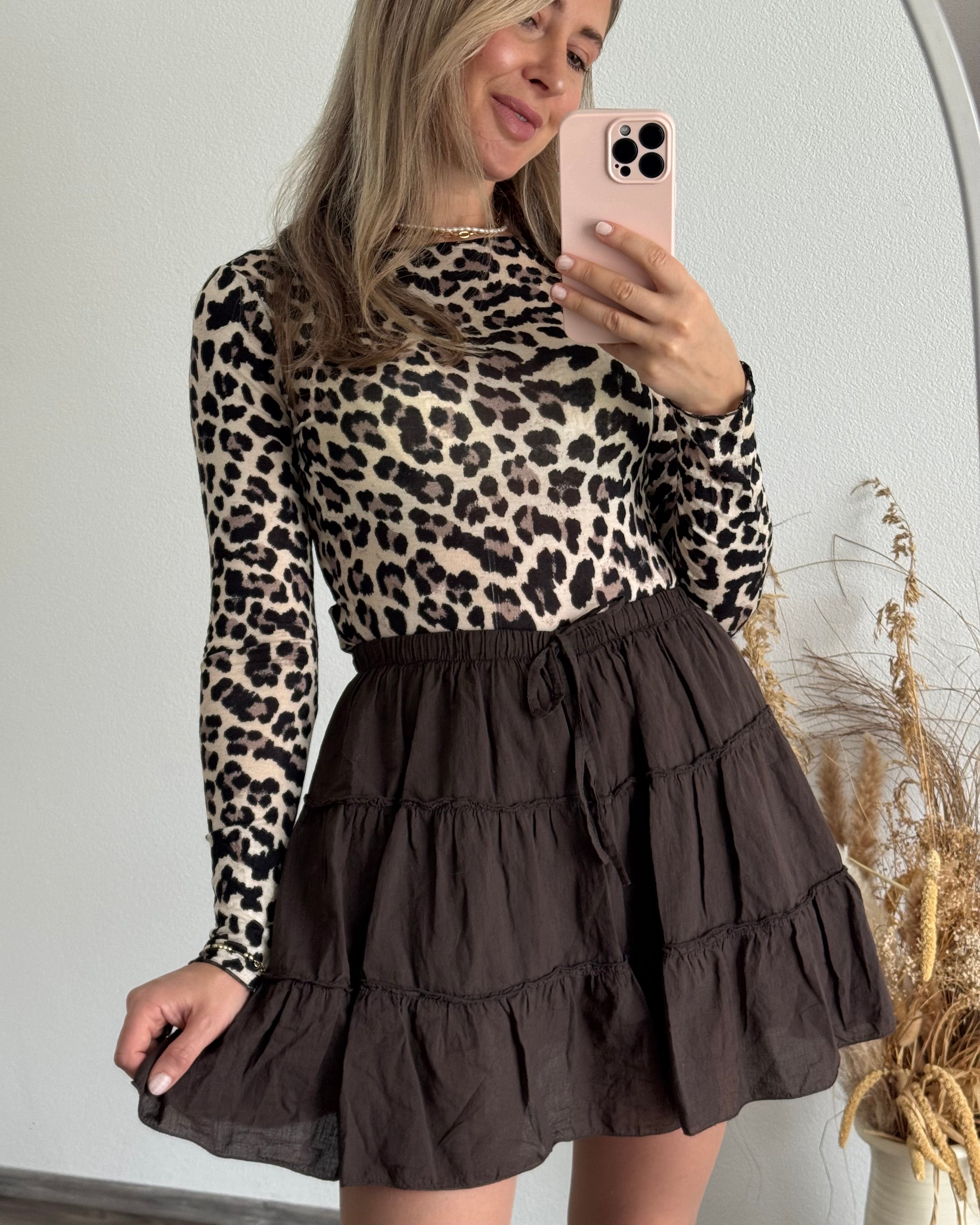 Brun Skort För Kvinnor Med Mjuk Stretchig Midja