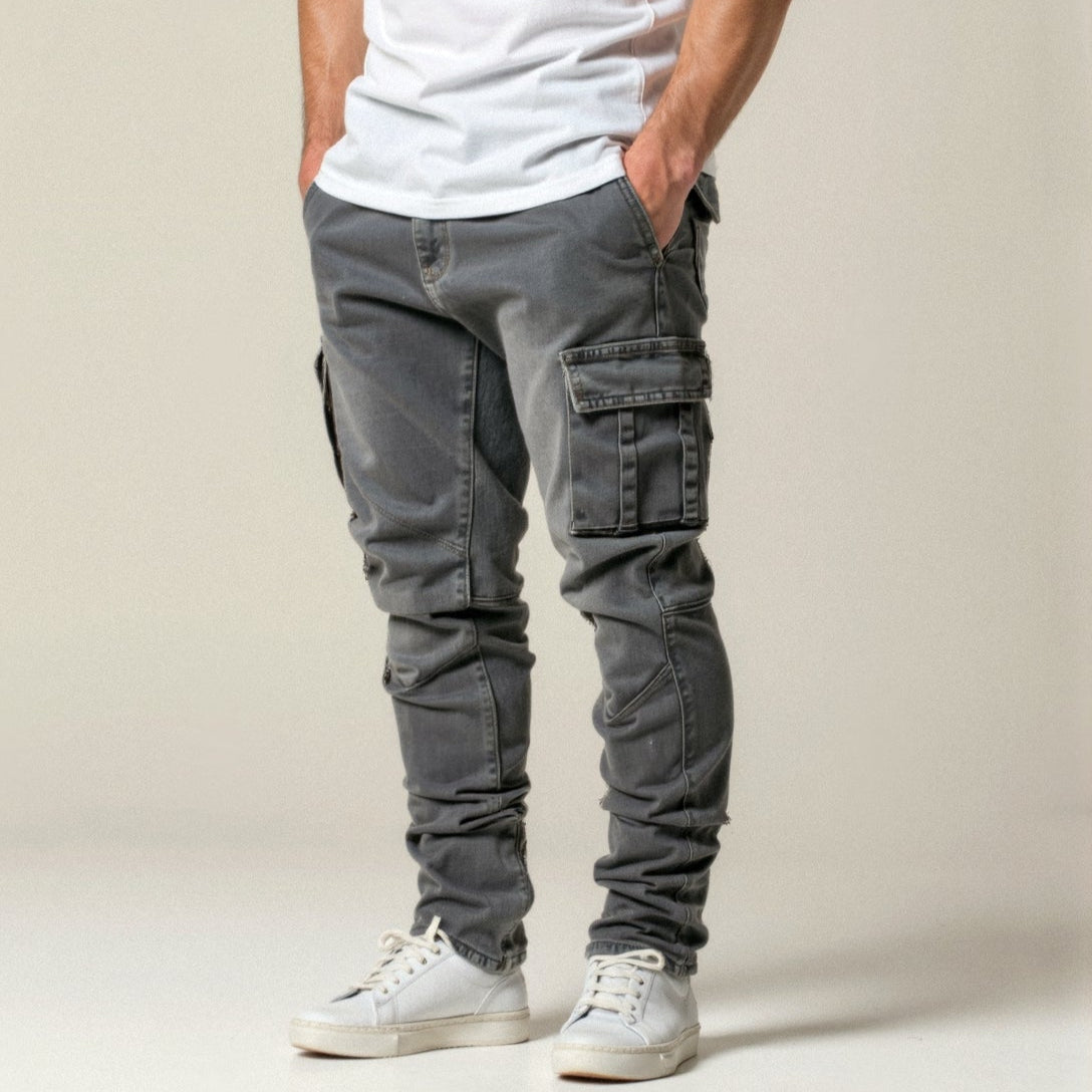 Herr Slim Fit Cargo-byxor med Stretchmaterial och Flera Fickor