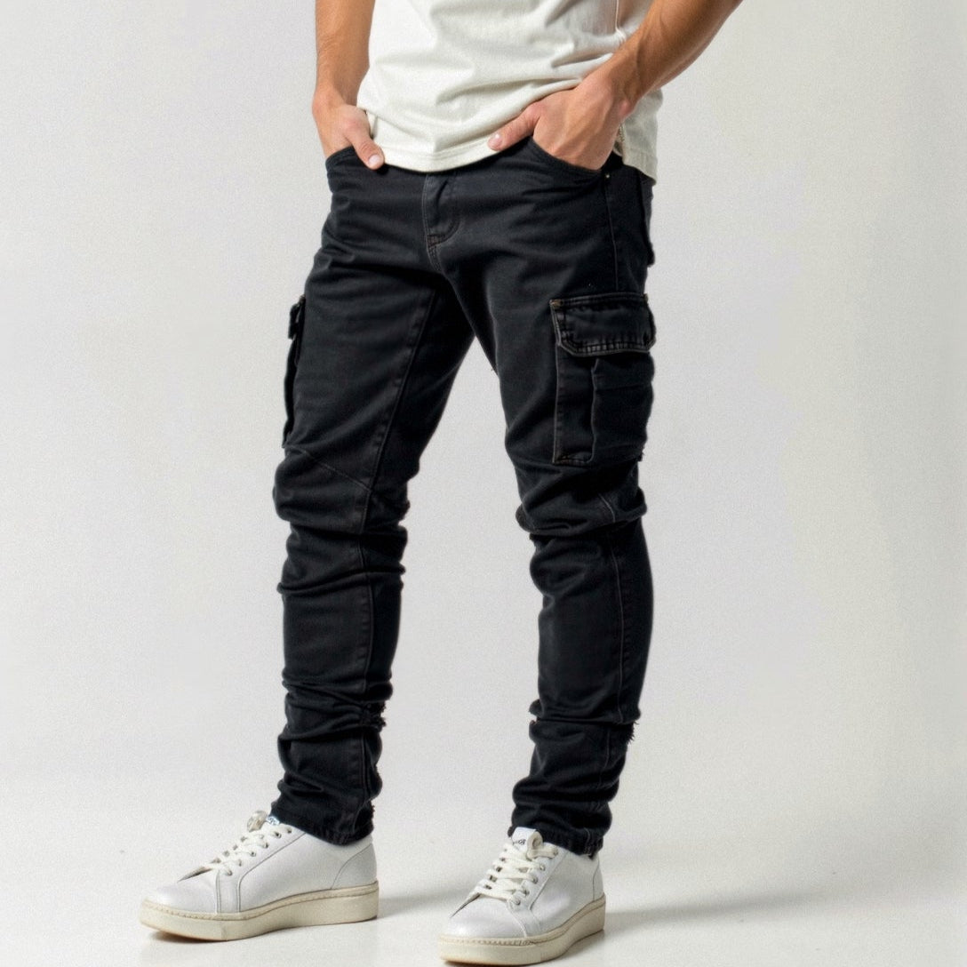 Herr Slim Fit Cargo-byxor med Stretchmaterial och Flera Fickor