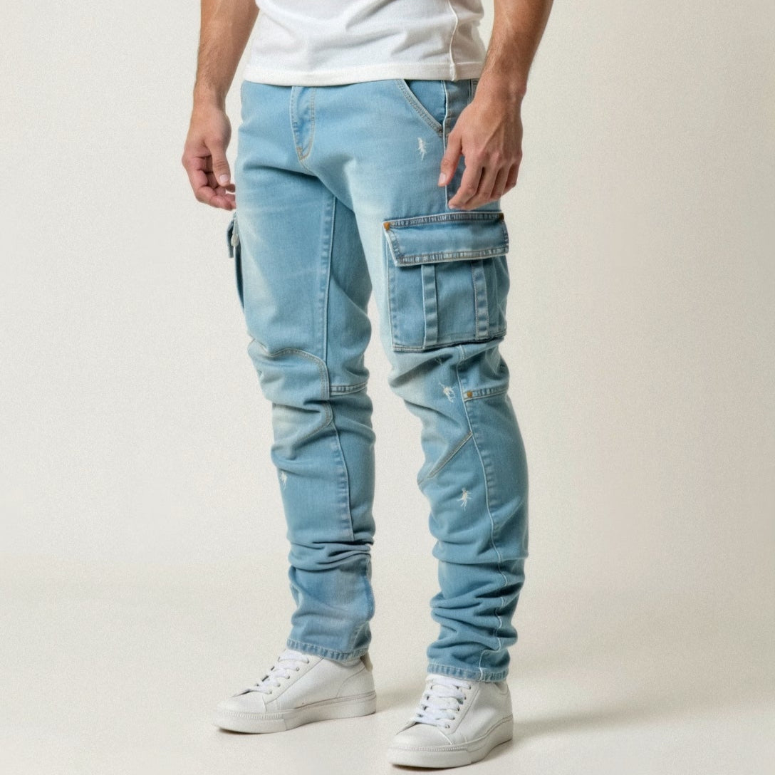 Herr Slim Fit Cargo-byxor med Stretchmaterial och Flera Fickor