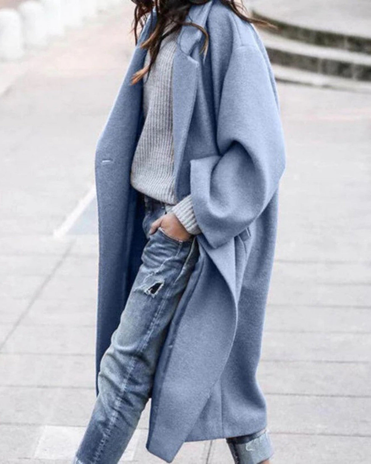 Dam Vinterrock Med Stor Krage Och Knälång Modell