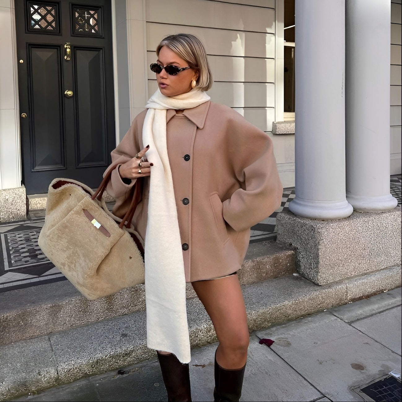 Dam Vinter Oversized Kappa Med Knäppning Och Mjuk Insida