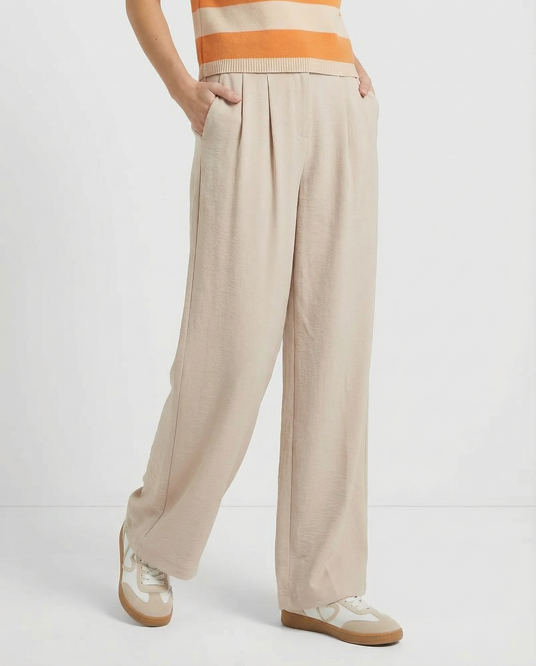 Långa, Vida Benbyxor Med Hög Midja Och Sidofickor För Kvinnor