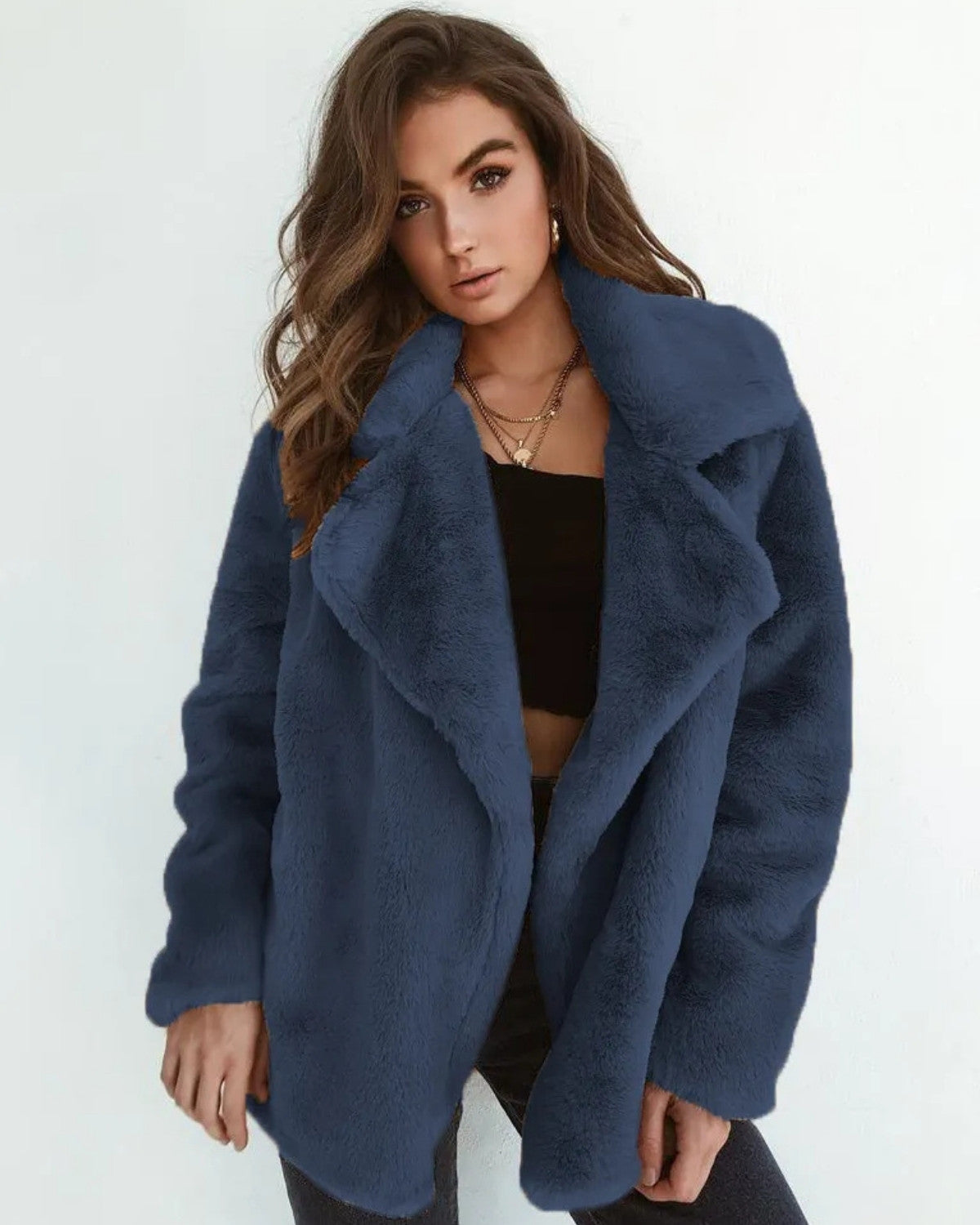 Dam Vinterrock Med Plyschtyg Och Notchad Krage