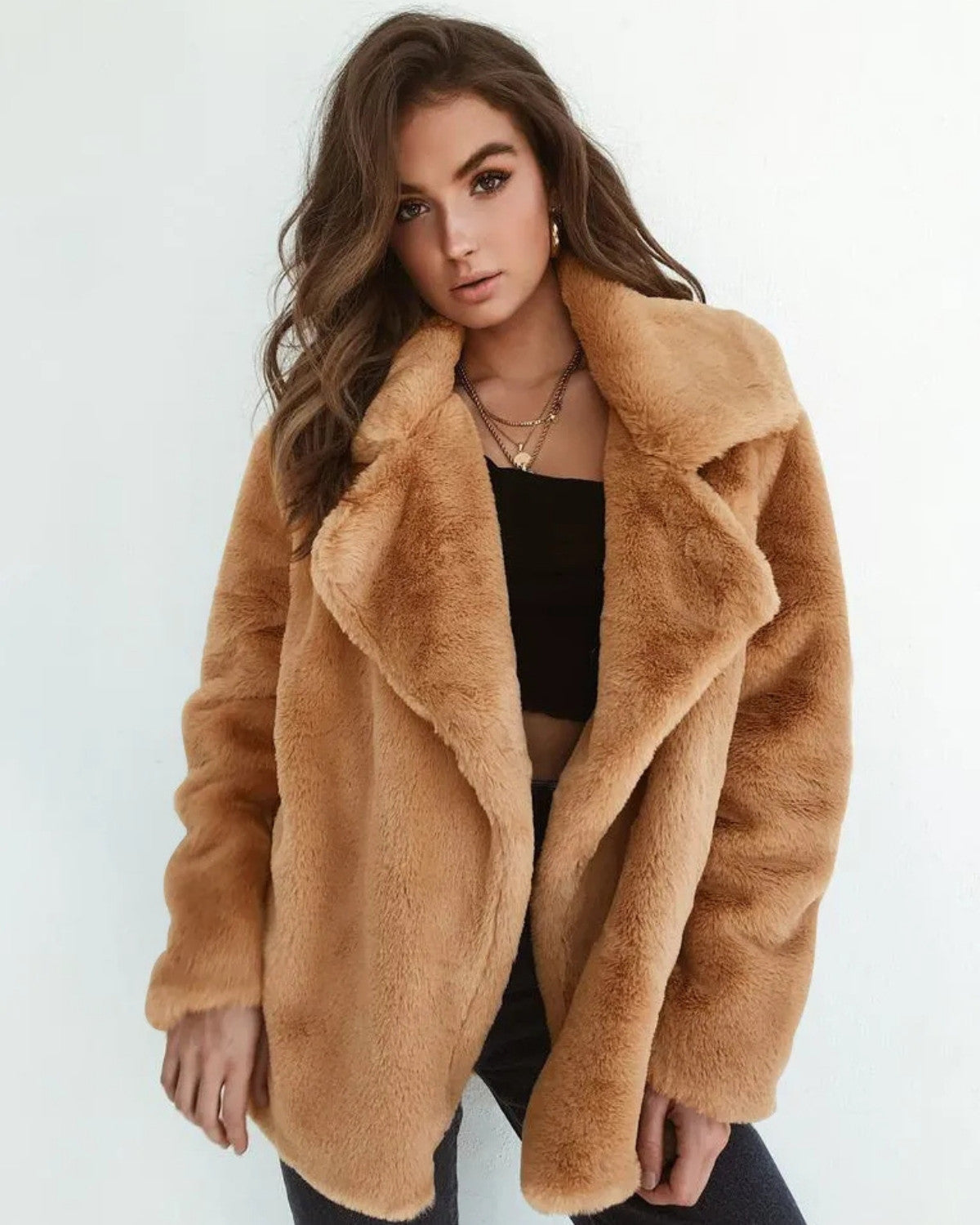 Dam Vinterrock Med Plyschtyg Och Notchad Krage