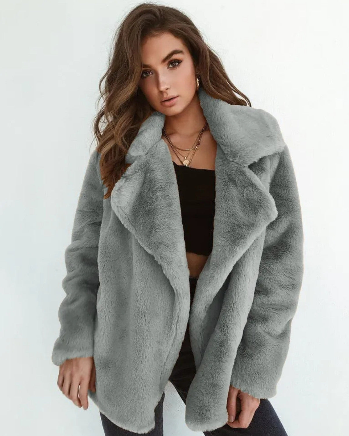 Dam Vinterrock Med Plyschtyg Och Notchad Krage