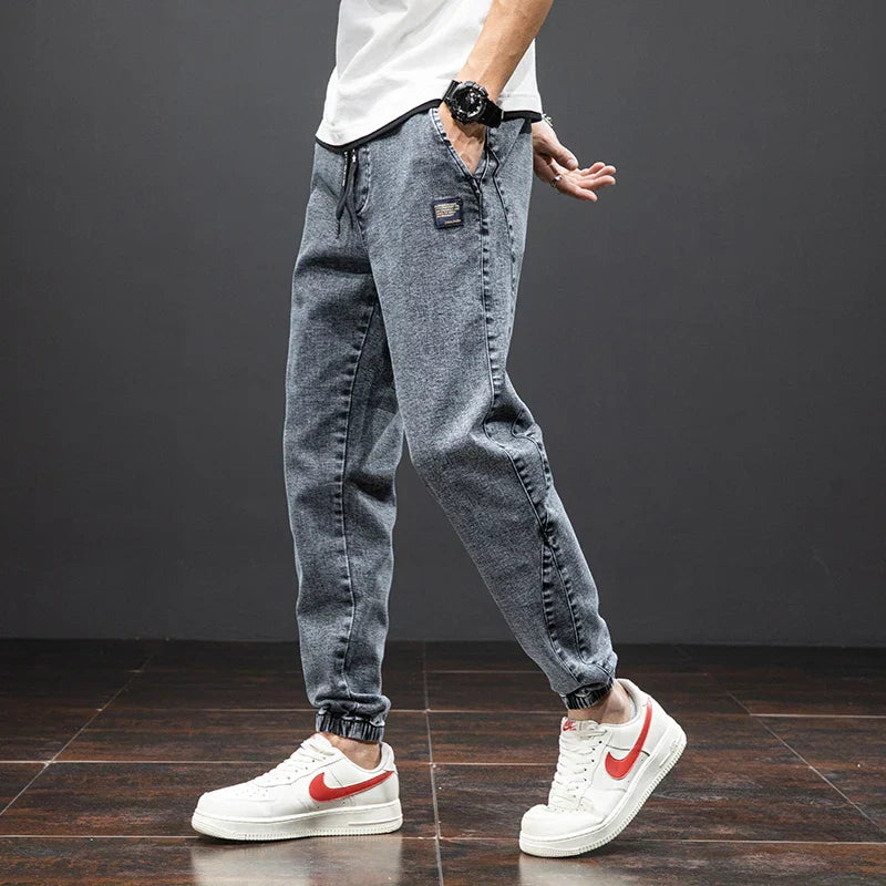 Herr Denim Joggerbyxor Dragsko Midja Avslappnad Passform