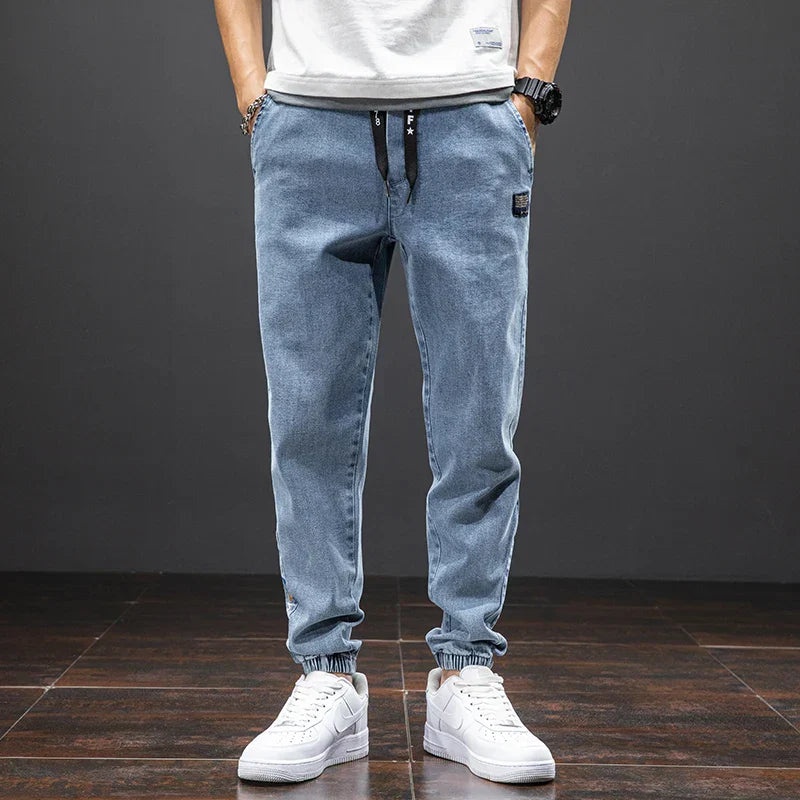 Herr Denim Joggerbyxor Dragsko Midja Avslappnad Passform