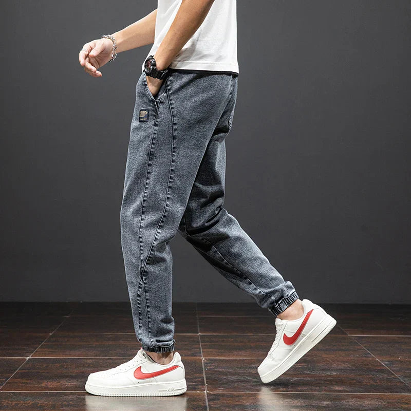 Herr Denim Joggerbyxor Dragsko Midja Avslappnad Passform