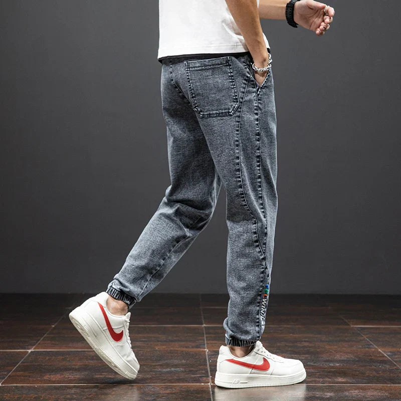 Herr Denim Joggerbyxor Dragsko Midja Avslappnad Passform