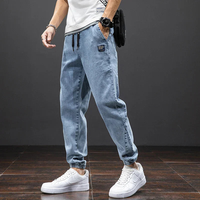 Herr Denim Joggerbyxor Dragsko Midja Avslappnad Passform