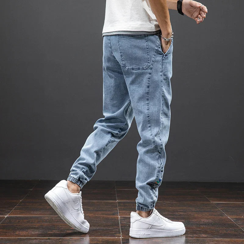 Herr Denim Joggerbyxor Dragsko Midja Avslappnad Passform
